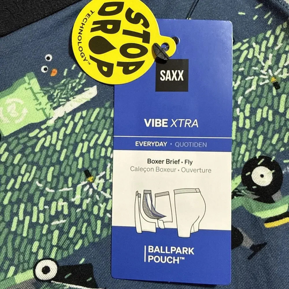 SAXX Vibe Xtra Boxer Brief Mens Small Blue Golf Print Ballpark Pouch NWT